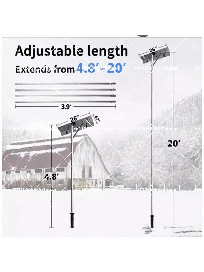 Aluminium Alloy Roof Snow Rake Extendable Removal Tool with Two Wheels Snow Pusher for Driveway and House Roof Wet Leaves