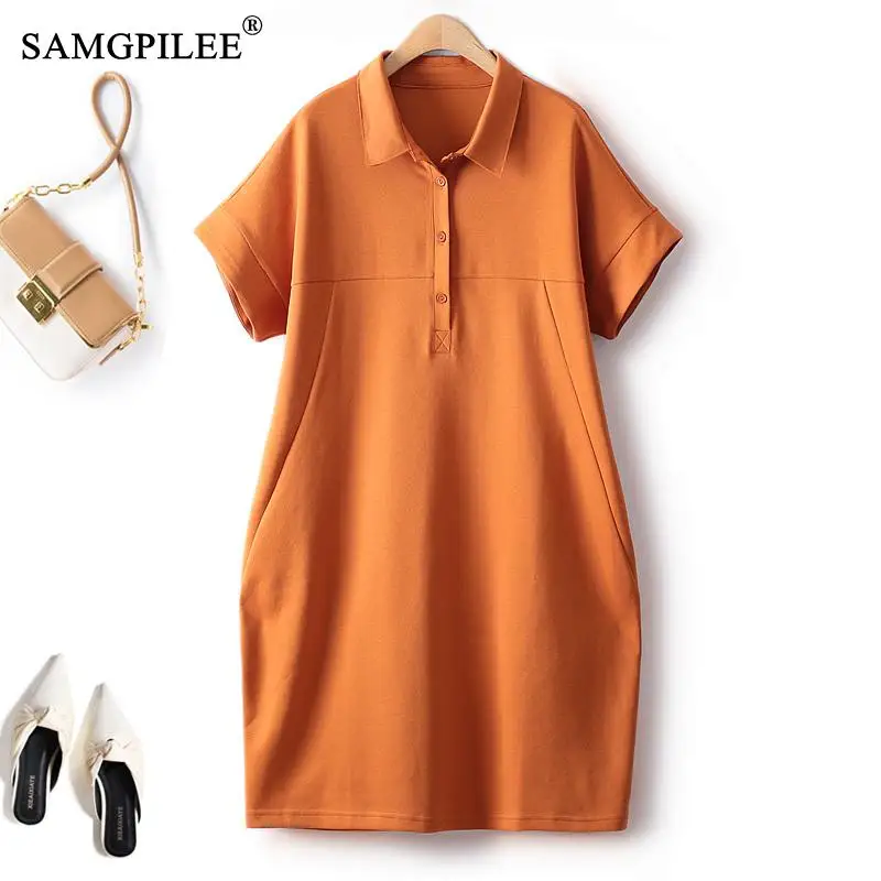 

Dresses For Women 2023 Summer Simple Oversized Air Cotton Solid Short Sleeve Mid Length Slim Elegant Casual Female Dress 4XL