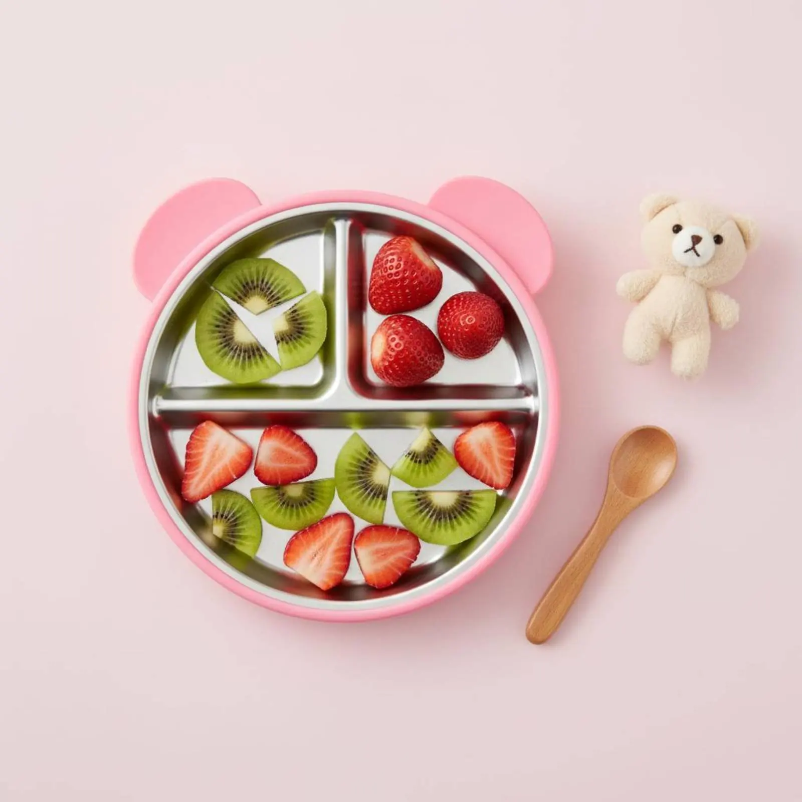 

Stainless Steel Suction Plate Anti-Tip 3 Compartment Feeding Plate Safe Detachable Design for Infants
