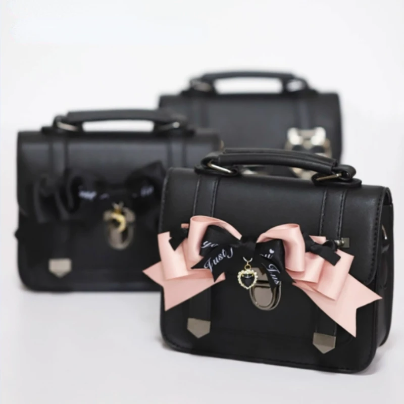 MBTI Cute Jk Satchels Shoulder Bag for Women Black Square Small Pu Leather Purses and Handbags Japanese Style Lolita Ladies Bag