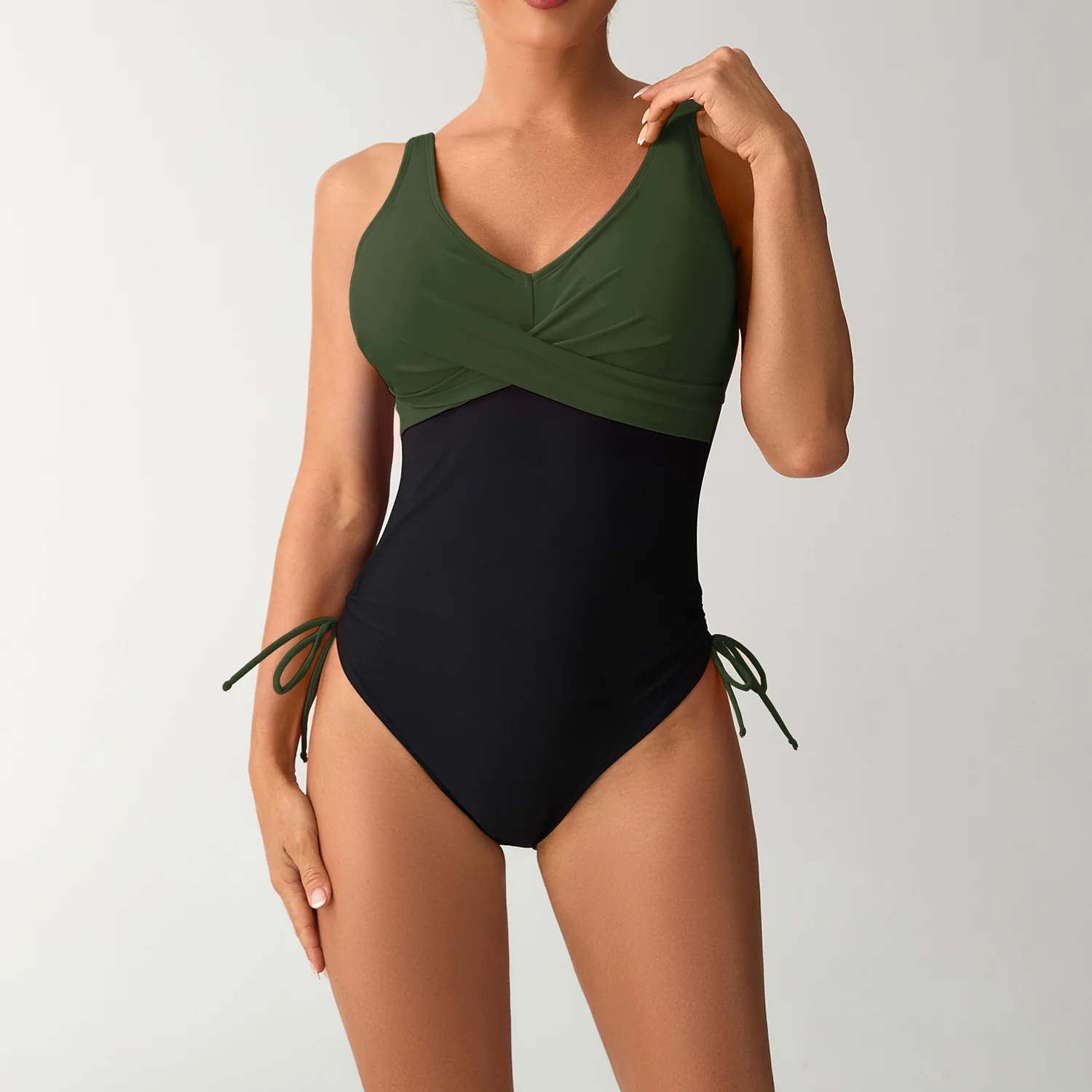 Tummy Control One Piece Swimsuit Sexy Slimming Monokini Vacation Swimsuit Sexy Open Back Corset V Neck Bodysuit Women's Swimsuit