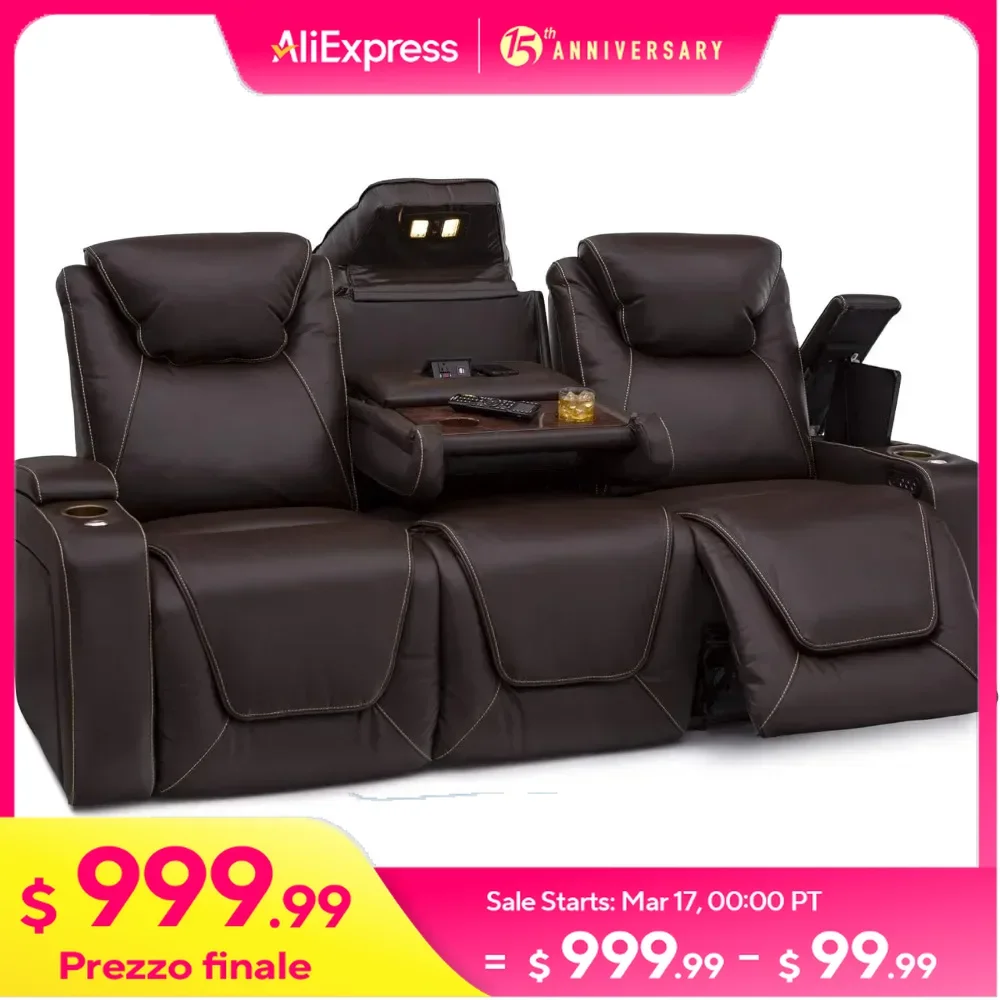 Vienna Home Theater Seating - Living Room - Top Grain Leather Power Recline Power Headrest Powered Lumbar -AC USB Charging