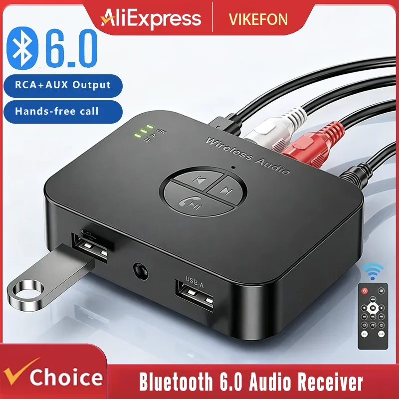 블루투스 6.0 오디오 수신기, 3.5mm AUX/RCA 스테레오, 무손실 음질, 무선 어댑터, U-디스크 재생 지원, 차량용 스피커 및 앰프에 사용 가능