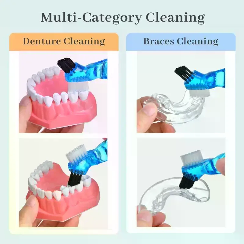 1Pcs Mini Denture Cleaning Brush Toothbrushes Invisible Braces Dual Heads False Teeth Descaling Oral Care No Scratch Deep