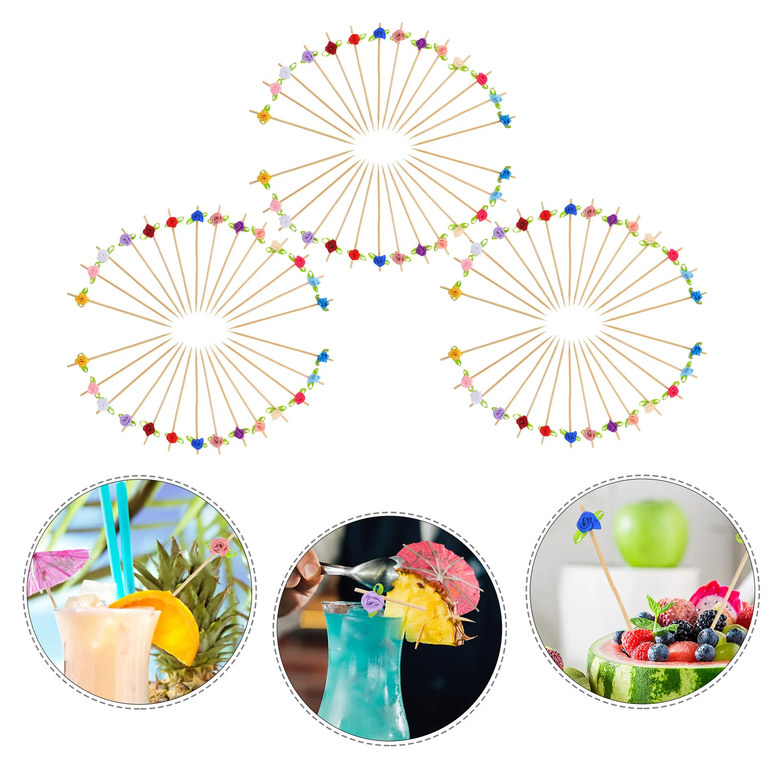 100Pcs Wedding Decoration Rose Fruit Picks Bamboo Romantic Party Toothpicks for Appetizers Shower Bridal Birthday Cake