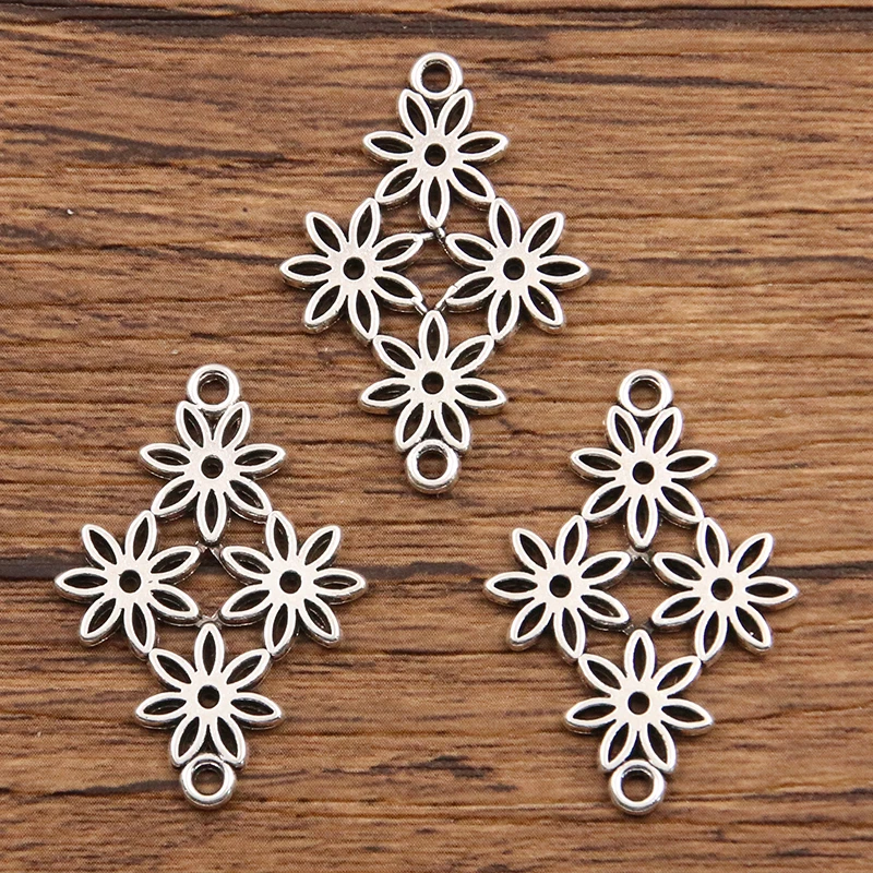 20PCS 21*30mm Metall Legierung Höhlte Heraus Blume Charms Anlage Anschlüsse Für Schmuck Machen DIY Handgemachte Handwerk