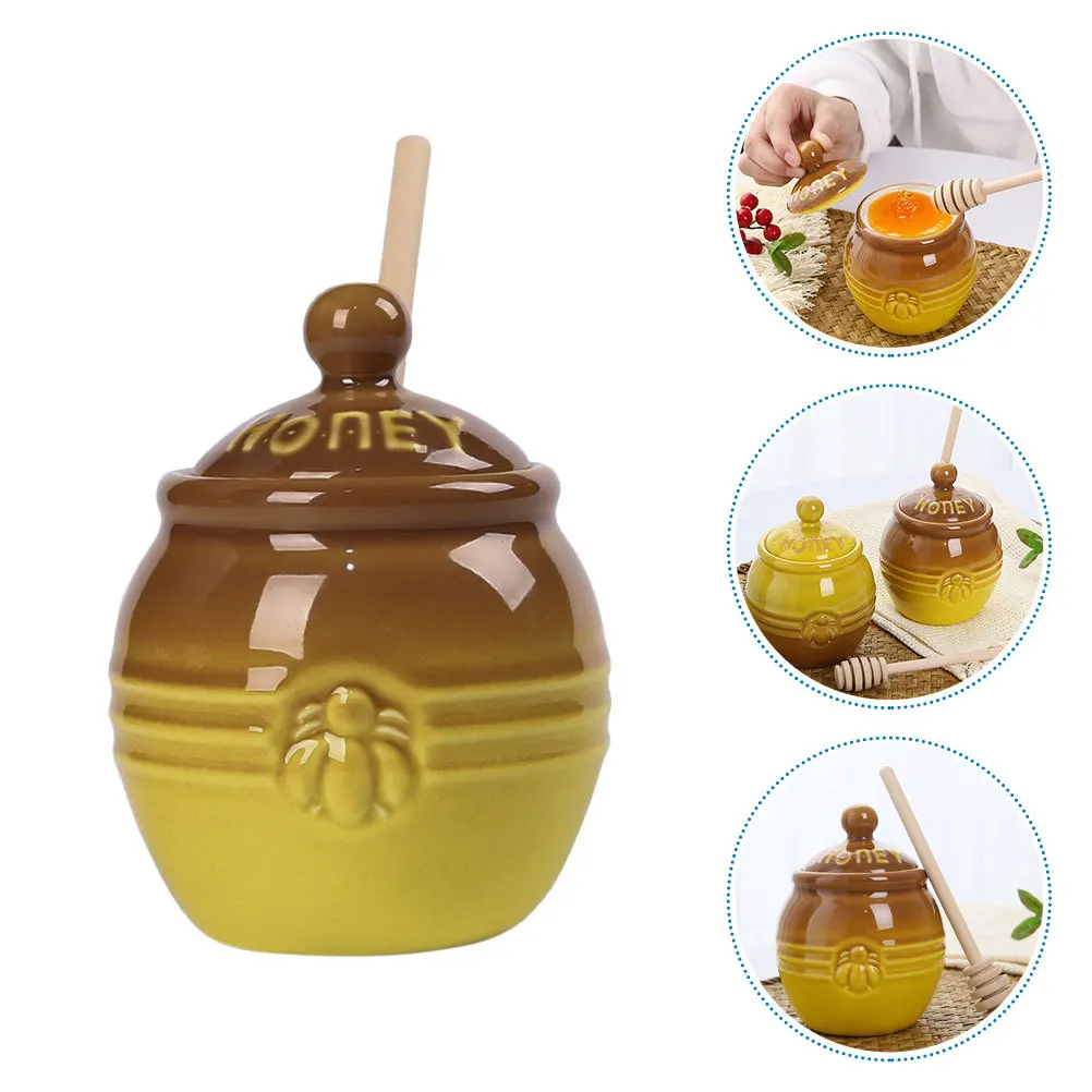 

Ceramic Jar Retro Honey Pot For Tea Candy Storage Container Kitchen Syrup Jar Honey Storage Holder With Dipper