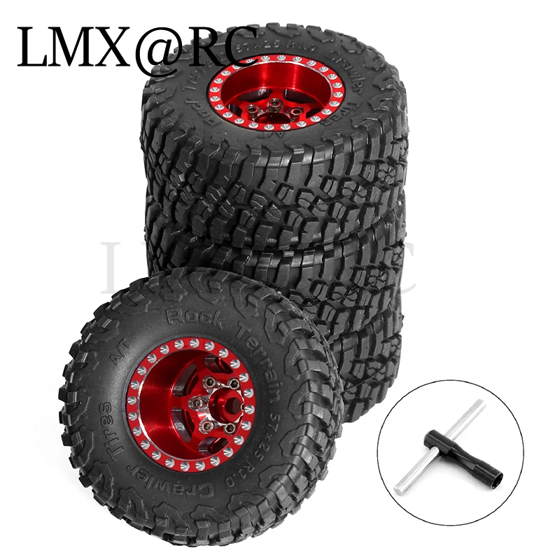 4 Stuks 57Mm 1.0 "Metalen Beadlock Wiel Bandenset Voor 1/18 1/24 Rc Crawler Auto Trx 4M Scx24 Ax24 Fcx24 Upgrade Onderdelen Accessoires