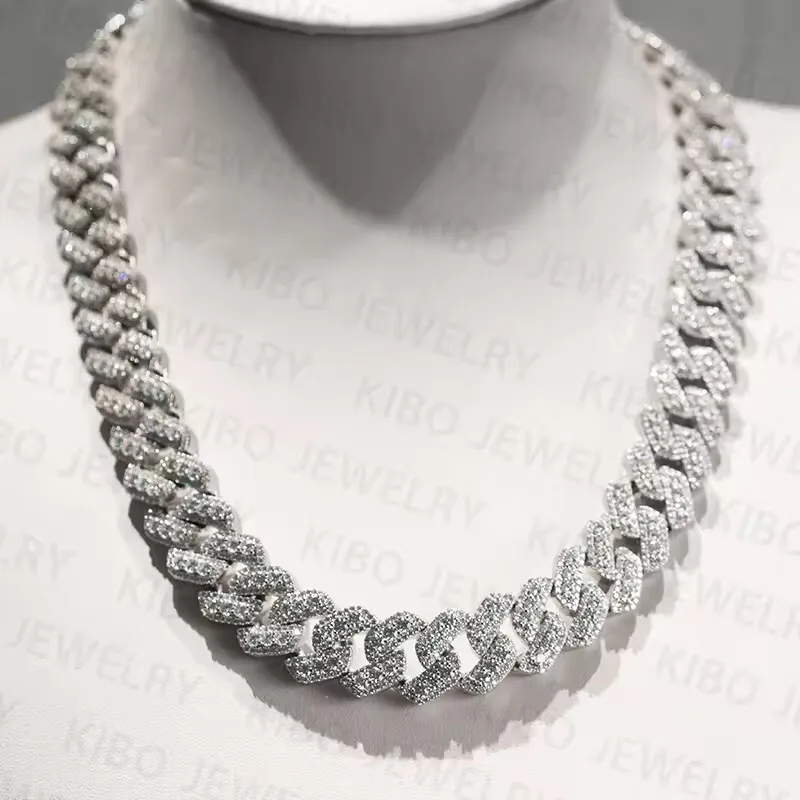 Fashion Jewelry Customized 18mm 22 Inches 925 Silver Iced Out d Color Moissanite Diamond Chain for Men