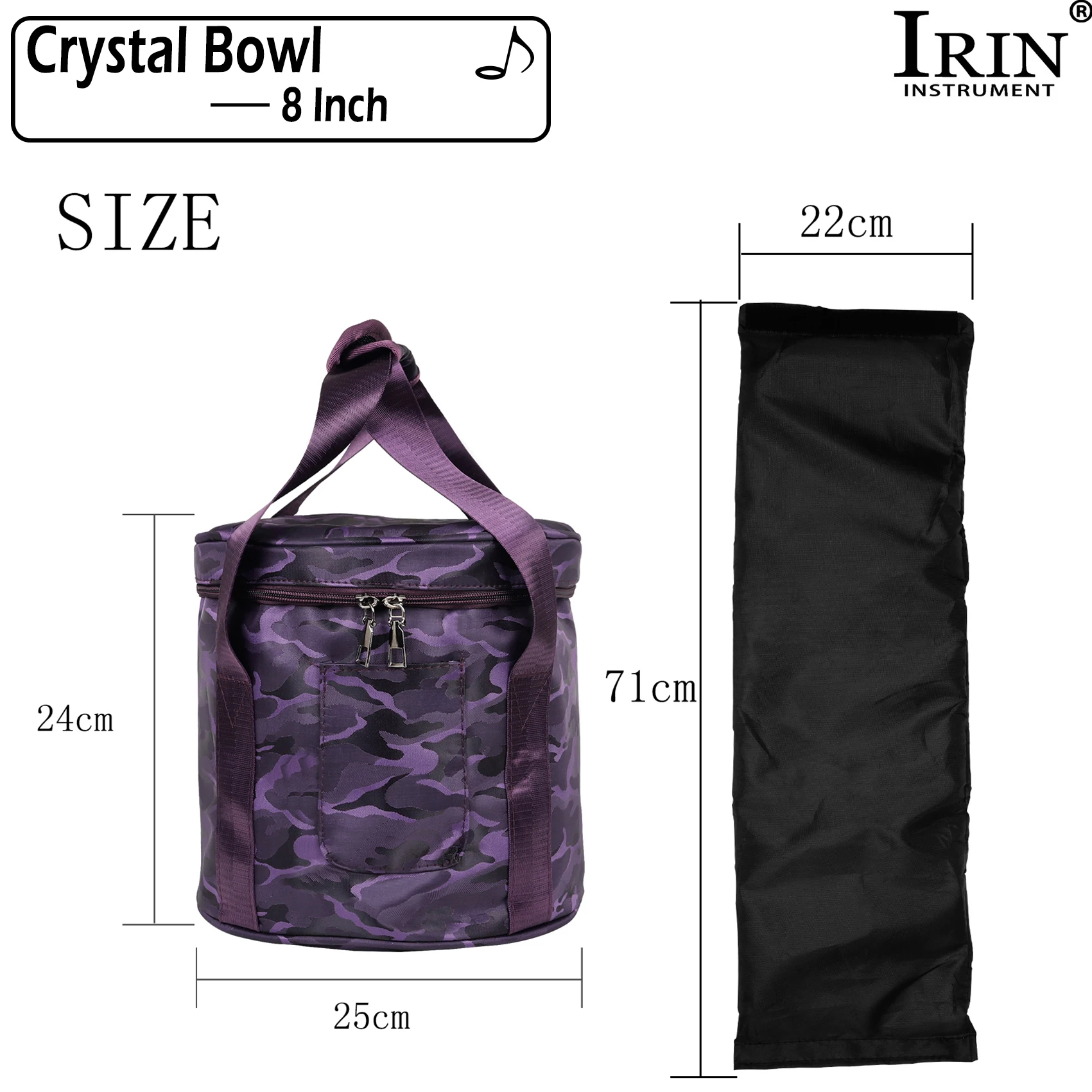 Irin Kristalls chale Fall lila Klangs chale Handtasche 8/10/12/14 Zoll Kristallsc halen Tasche Schlag instrument Spezial zubehör – Detail 2