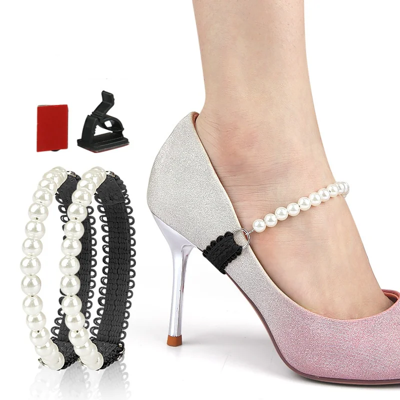 Pearl Lace Lace Tied Hollow High Heels No Need For Installation Anti Drop Heel Straps Slippers Sandals Lazy Fixed Straps