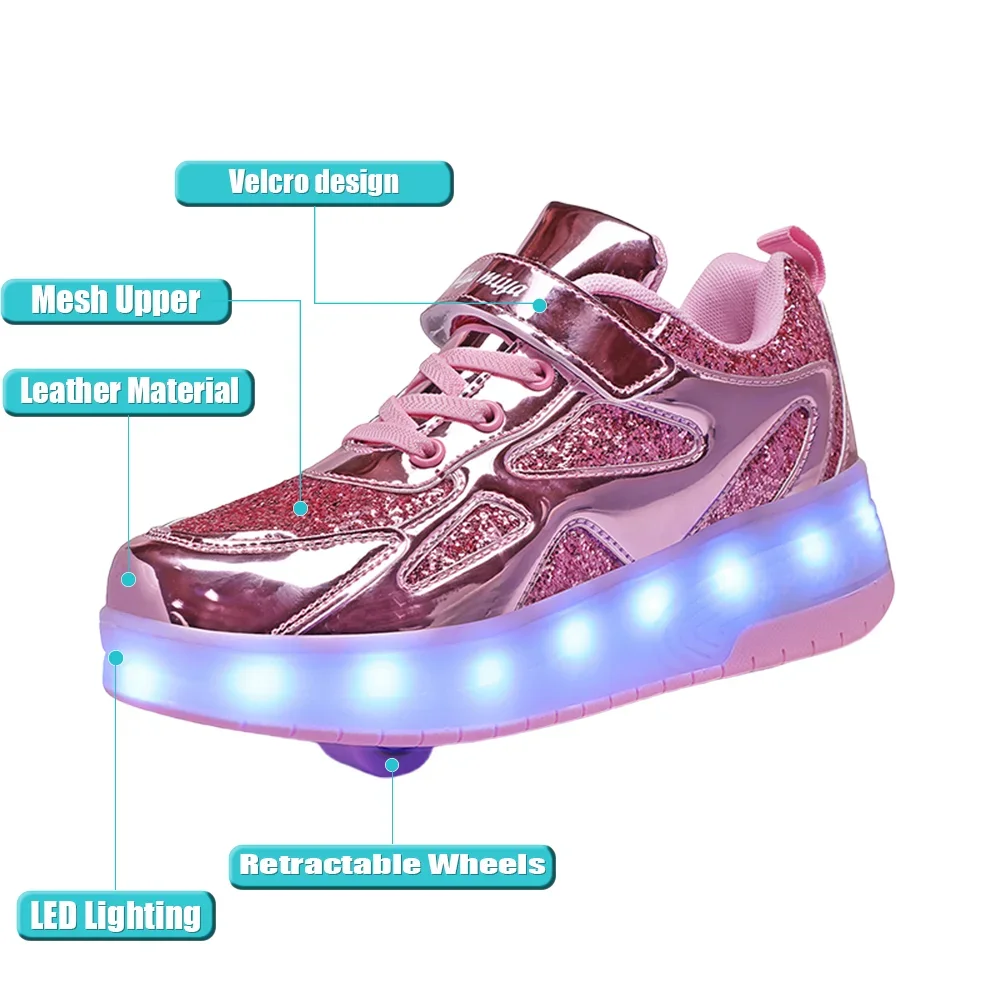 Women 2-wheel Roller Skate Shoes Trend Girls\' Shoes With LED Retractable Child Dual-Purpose Casual Sneakers With Wheels