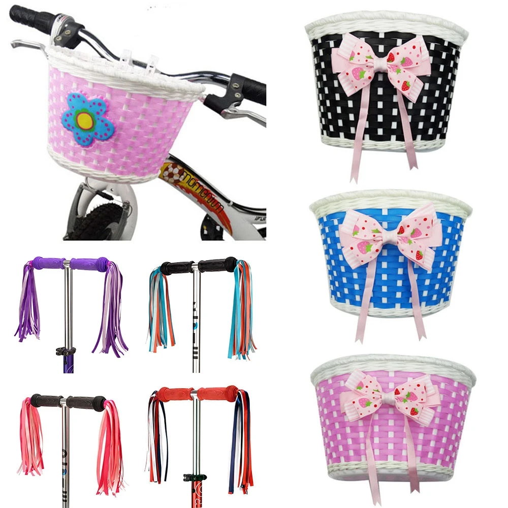 New Multicolors Children Bicycle Storage Hand Woven Bike Front Carrier Scooter Handlebar Basket Bike Basket