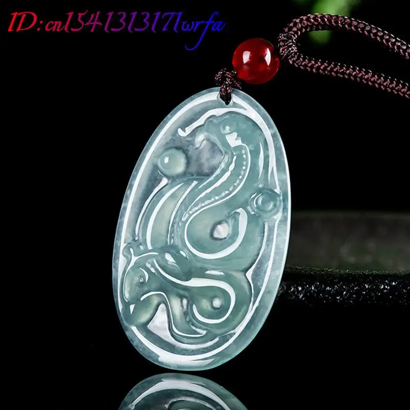 Burmese Jadeite Snake Pendant Necklace Gifts for Women Men Designer Real Jewelry Luxury Stone Vintage Natural Jade Blue