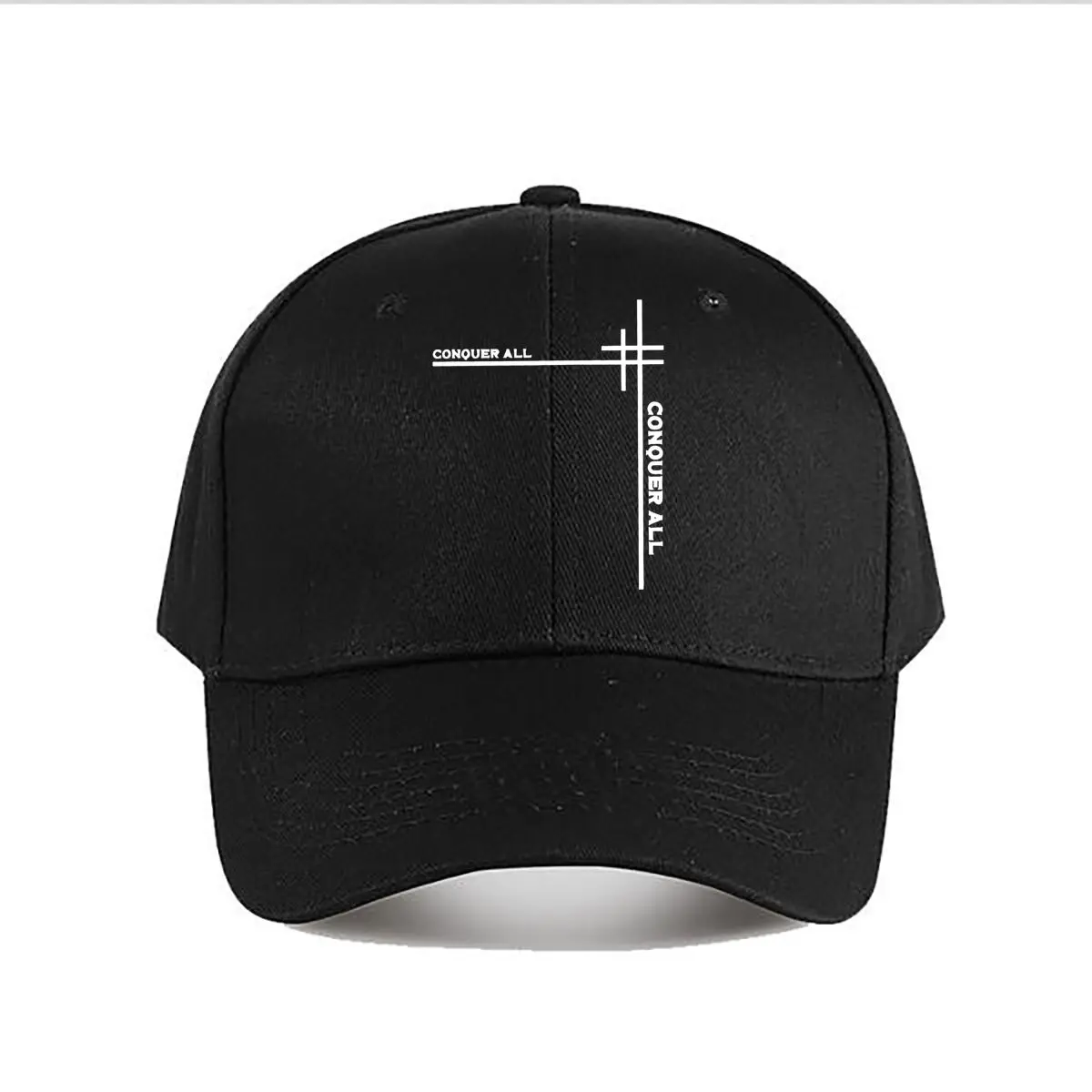 Oversized Black Conquer All Graphic Baseball Cap Fashion Men Sunhat Women's Outdoor Sports Snapback Cap
