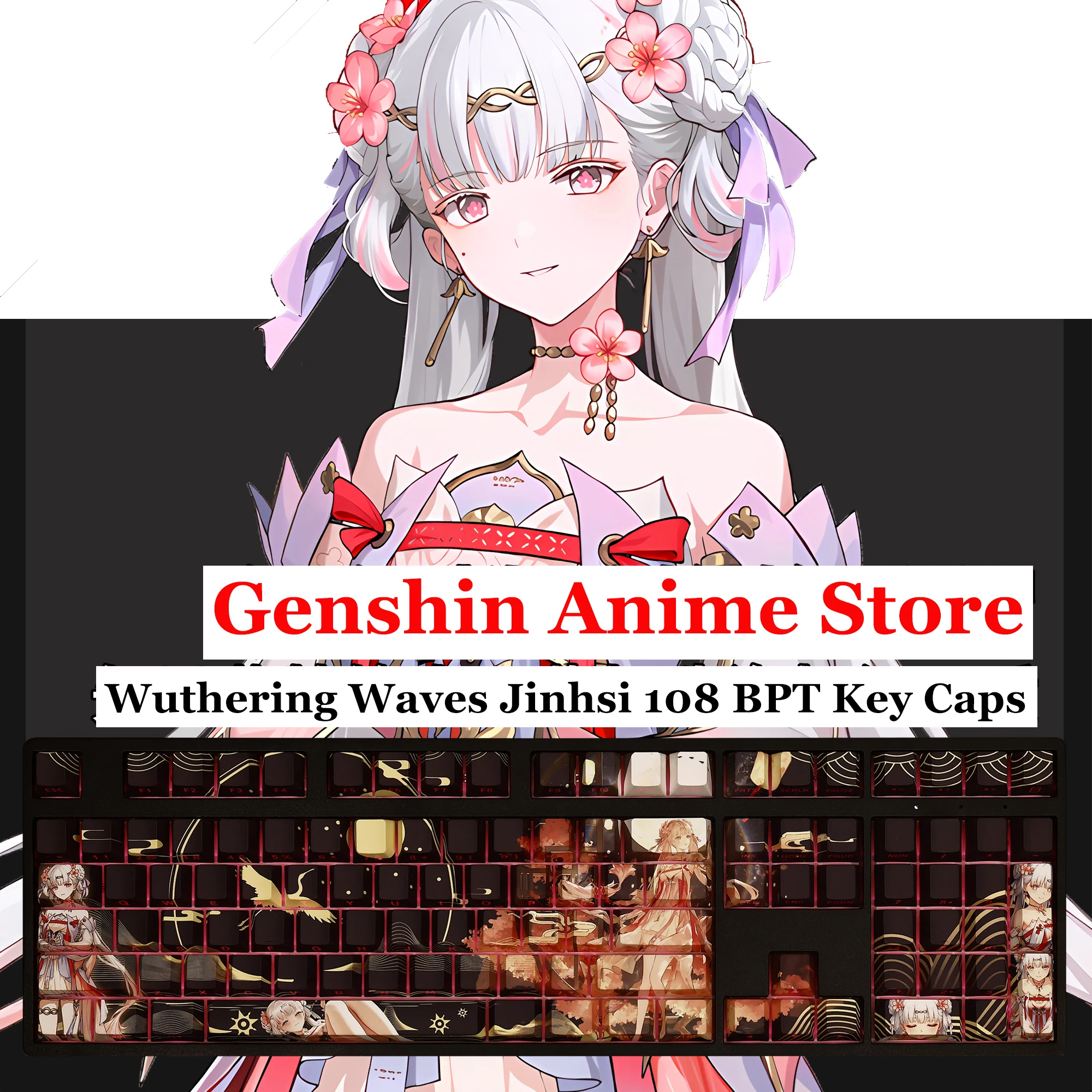 Game Wuthering Waves Jinhsi Key Caps Animation Satellite Axis Side Engraved PBT 108 Keycaps Gaming Tabletop Supplies