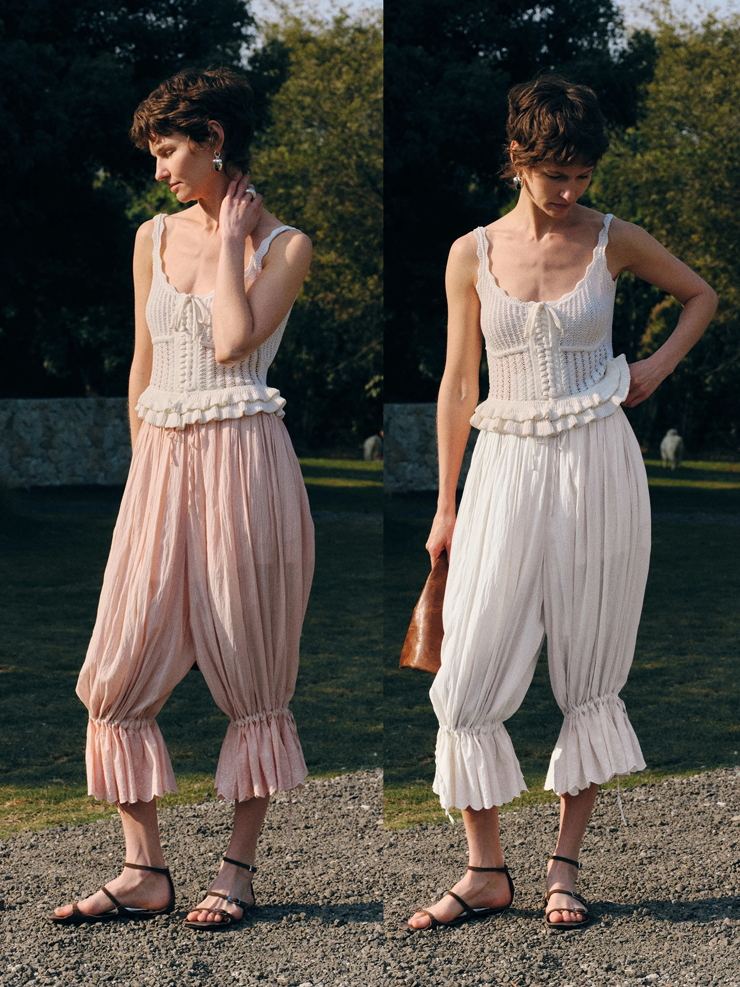 

Romantic Loose Vintage Feel Lazy Multi-Wear Wide Leg Lantern Pants Cotton Blend Comfortable Breathable Casual Trousers