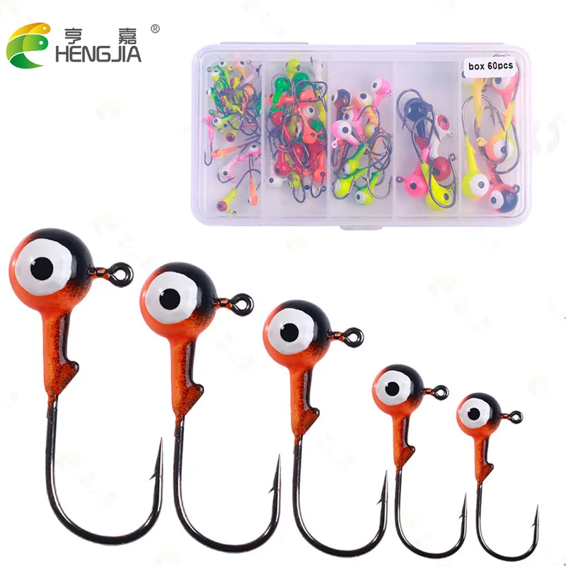 60/75 unids/caja conjunto de anzuelos de pesca con púas coloridas anzuelos con cabeza de anzuelo equipo de pesca accesorios de aparejos