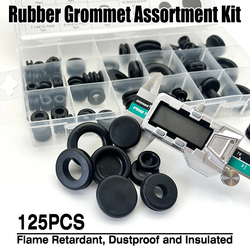 

125 шт., пылезащитная изоляционная резиновая втулка, комплект заглушек для отверстий, черные огнестойкие шайбы для защиты электрических проводов, 18 размеров