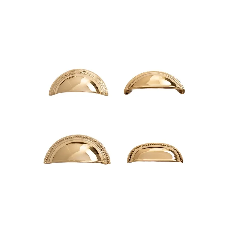 

PVD Gold Solid Brass Shell Cup Pull 76mm Hole Spacing Beaded Edge Cabinet Drawer Thumb Handle Furniture Hardware