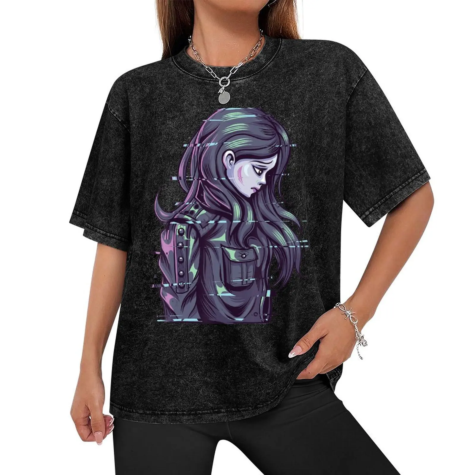 Aesthetic Vaporwave E-Girl Love Anime Glitch Girl Nu Goth T-Shirt anime figures customs graphic t shirt vintage clothing for men