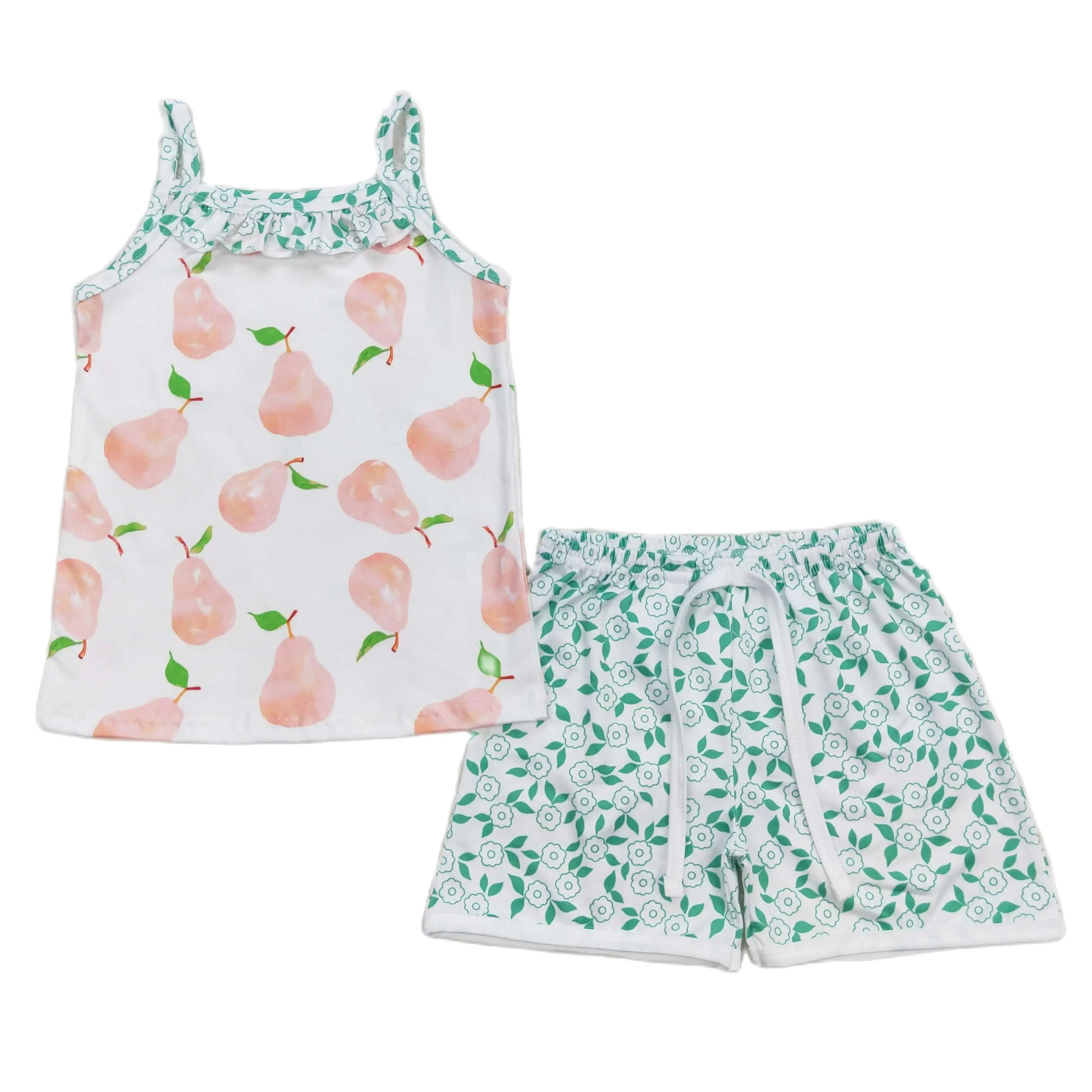 

Wholesale Baby Girl Sleeveless Pears Shirt Sleepwear Sets Floral Shorts Infant Flower Outfit Summer Children Kids Pajamas