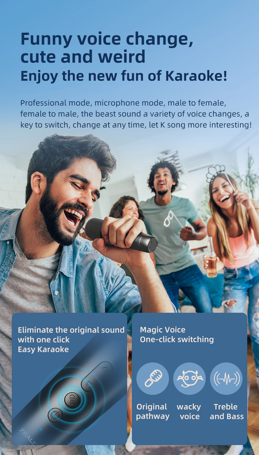 Zealot-MP2 Karaoke-Maschine Tragbarer Bluetooth-Lautsprecher mit 1-2 Kabellosen Mikrofonen 10 Stunden Spielzeit, IPX5 Wasserdicht für Draußen – Detail 7
