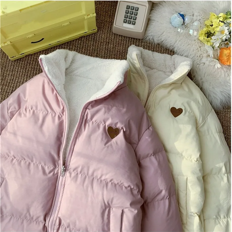 Cute Embroidery Parkas Coat Women Winter Jacket Female Korean Fashion Thick Warm Jacket Double Sided Design Student Clothes 2817