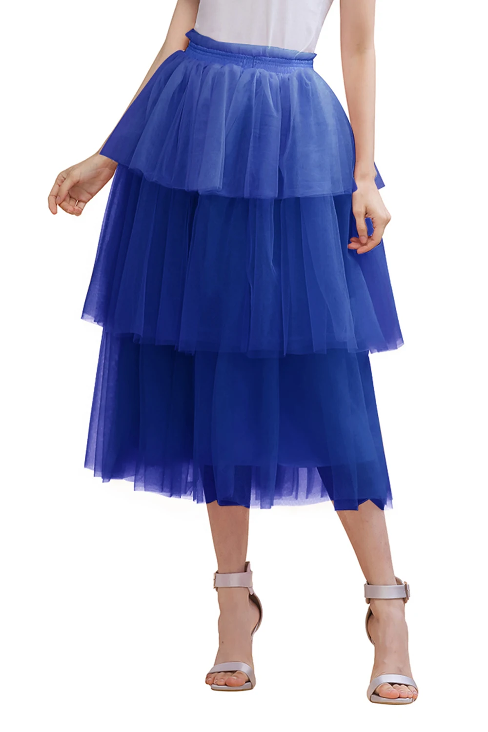 BABYONLINE تول توتو التنانير الطبقات رقيق شبكة كعكة تنورة مرونة عالية الخصر ميدي العجل طول نصف زلات فستاين سهرة/فساتين الحفلات ثوب نسائي