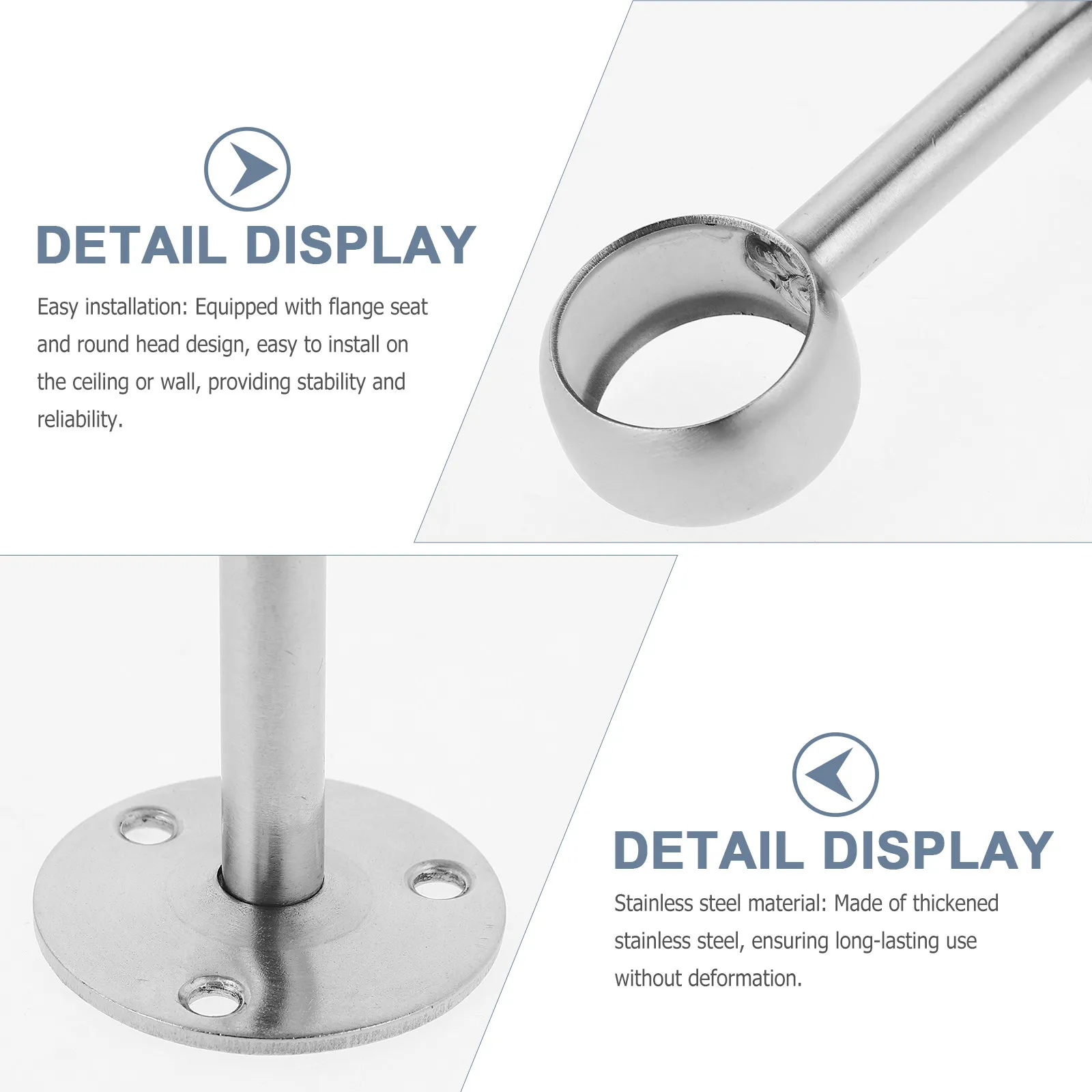 2Pcs Stainless Steel Shower Curtain Rod Holder Heavy Duty Wardrobe Pole Support for 25Mm Round Rods Bathroom Kitchen Closet view 6