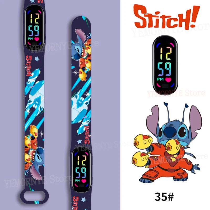 Disney-stitch digital relógios para crianças, figuras anime, led touch, pulseira esportiva luminosa infantil, relógio impermeável, brinquedo de aniversário