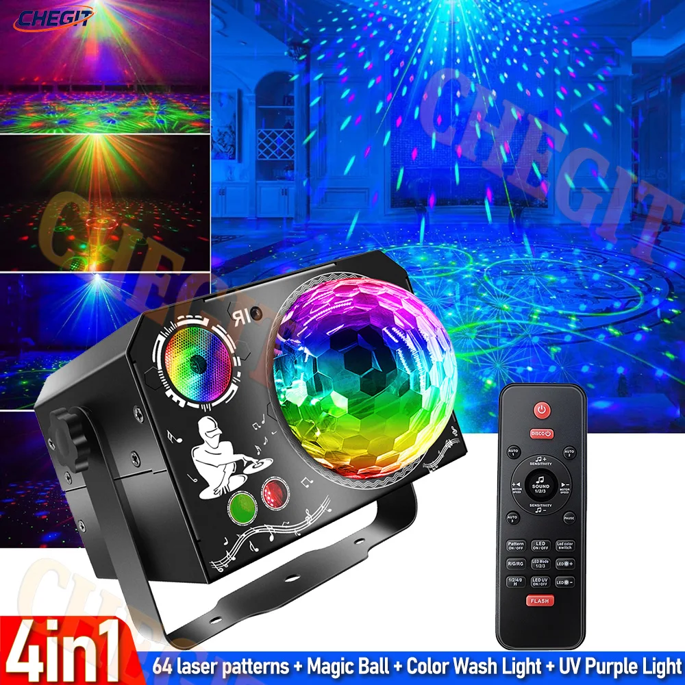 

4 IN1 Stage DJ Party Lights Laser Projector Disco Voice Controlled Red Green Blue Strobe Lights Club Family Holiday Christmas