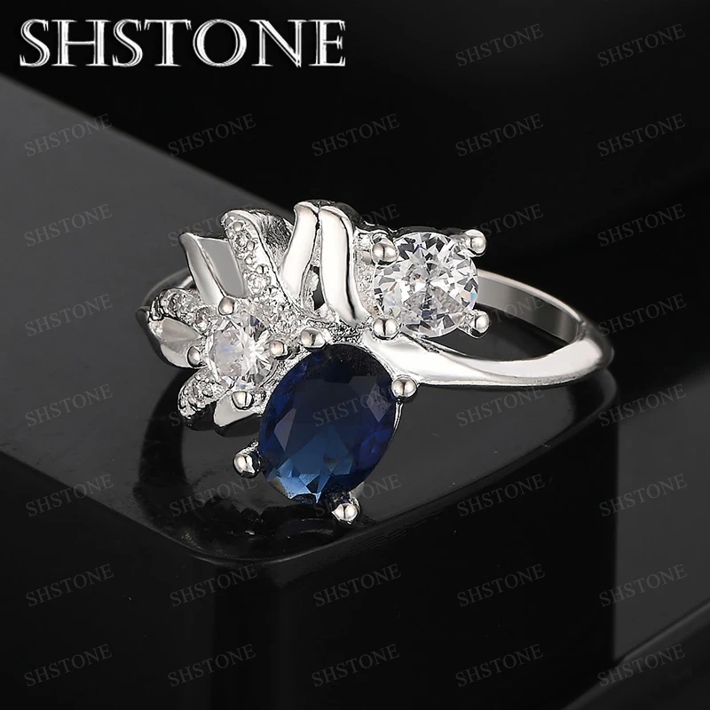 

High Quality Jewelry Blue Zircon 925 Sterling Silver Ring For Lady Charm Engagement Wedding Accessories Birthday Party Gifts