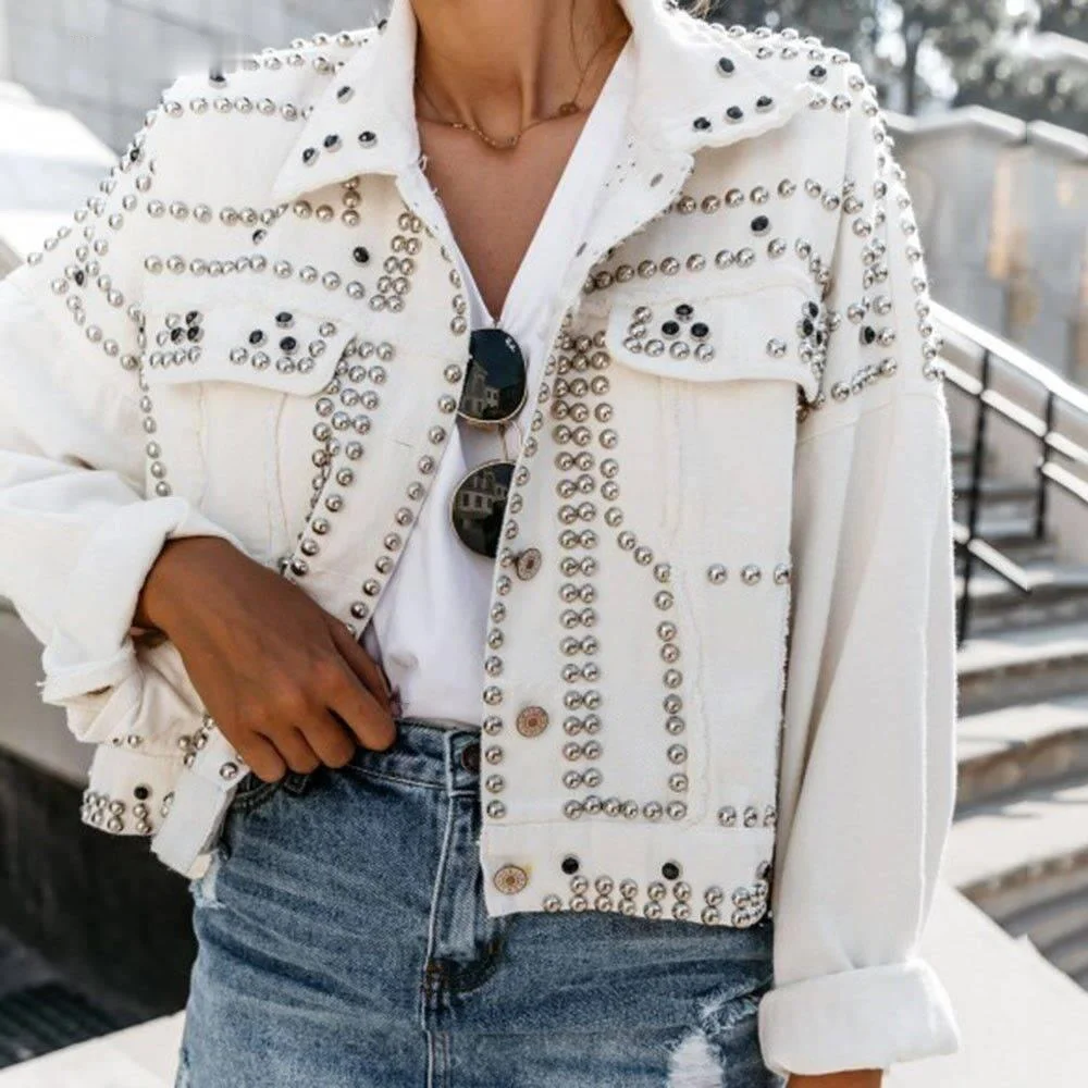 Imagem -02 - Rebite Studded Denim Jacket 2023 Novidades Autumn Loose Outwear Feminino Novos Estudantes Casuais Short Jeans Cabolsas Jaqueta Mulheres Outwear