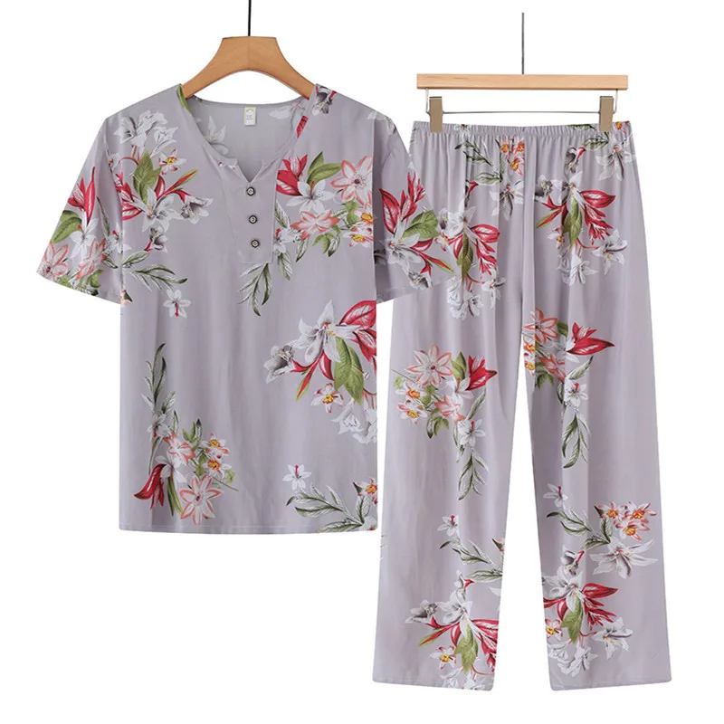 Fdfklak Summer Mom Gift Short-sleeved Ankle-length Trousers Women Two-piece Women Clothing 4XL Big Size Suit Conjuntos Cortos