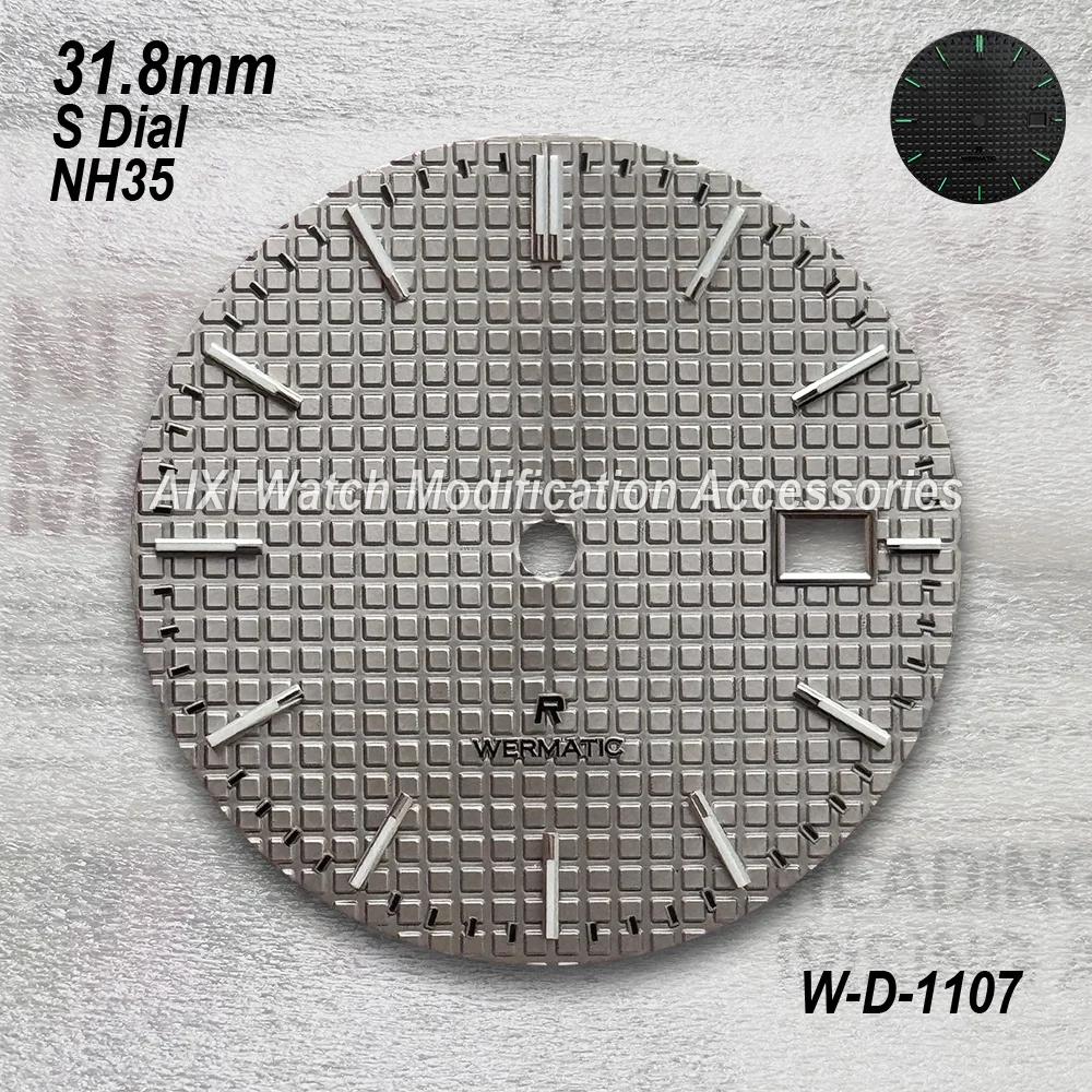 31.8mm S 로고 다이얼 NH35/NH36 일본 무브먼트에 적합 녹색 야광 고품질 오크 시계 개조 액세서리