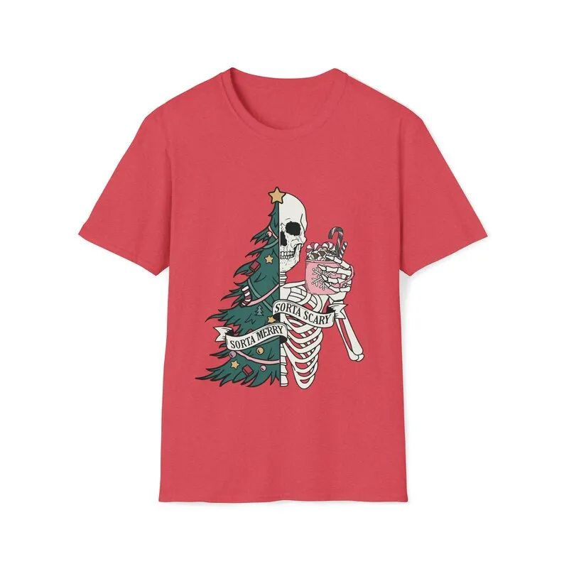 Sorta Merry Sorta Scary Printed Tshirt Festive Creepmas Holiday Spooky Unisex for Men for Women Cotton Gift Trendy Softstyle