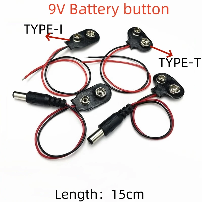 

5/10PCS 9V battery buckle T type I with DC5.5-2.1mm power plug 6F22 battery buckle cable length 15CM