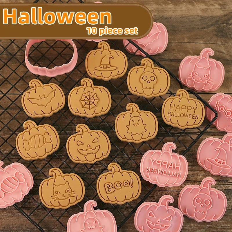 

10Pcs/Set Halloween Biscuit Mold Happy Halloween Pumpkin Shape Cookie Cutter Stamp Fondant Cake Decoration Tools