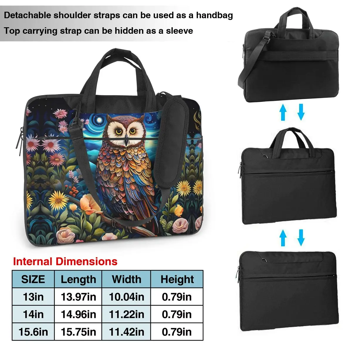 Laptop Bag Sleeve Case Owl Bird Flowers Colorful Portable Briefcase Bag Vintage For Macbook Xiaomi 13 14 15 Travel Computer Bag