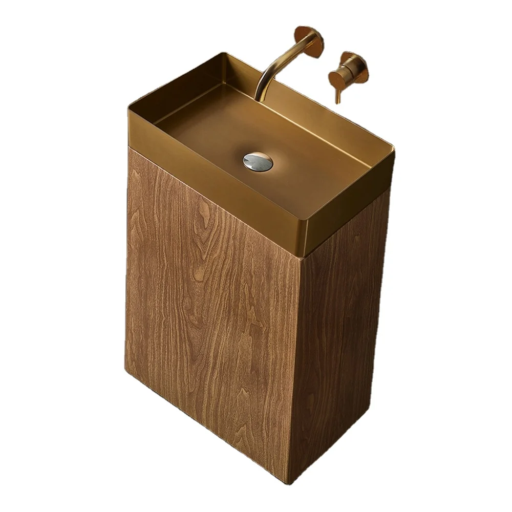 

S*& New Arrival Living Room Bathroom Furniture Wood Grain Stainless Steel Wash Basin Rectangle Free Standing Sink
