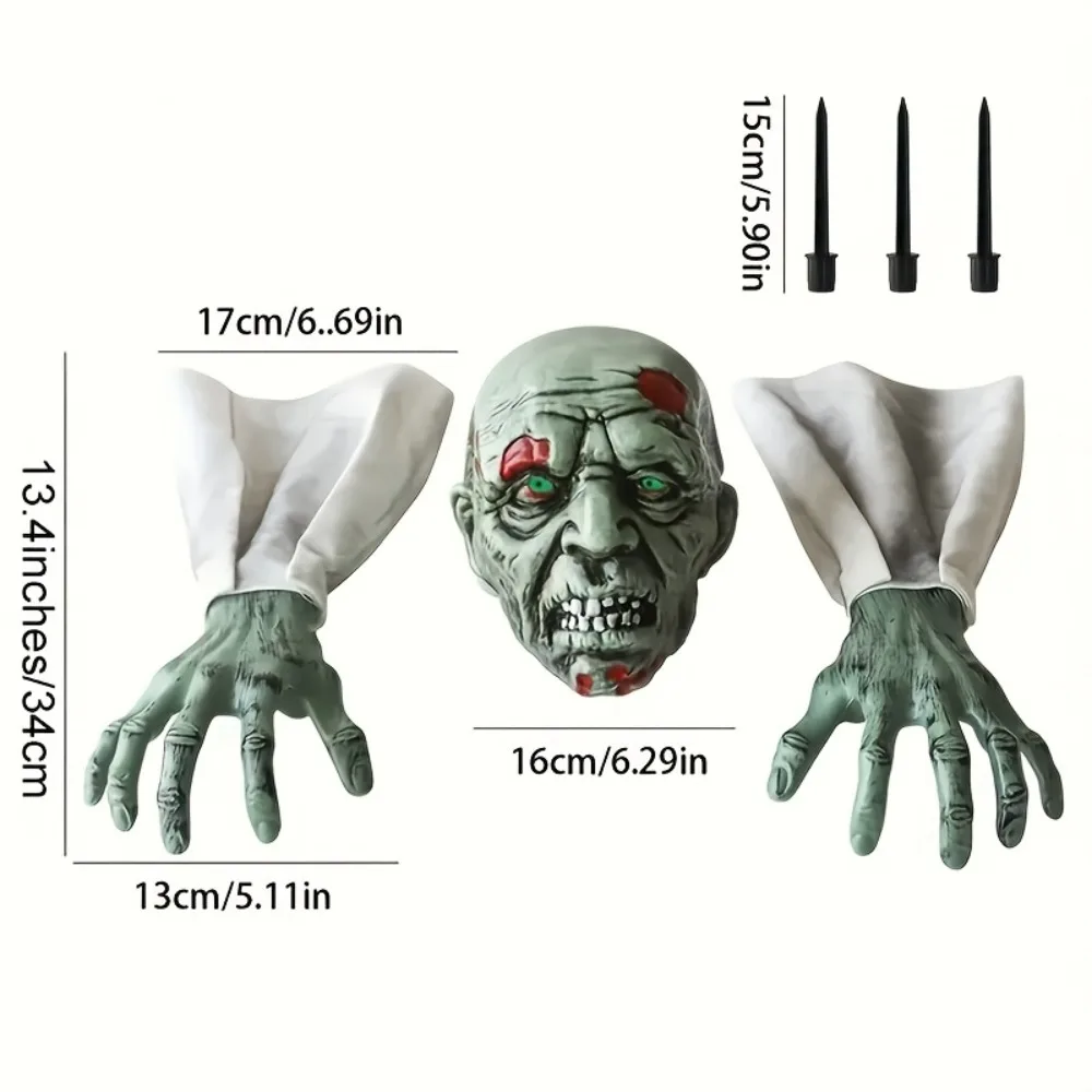 Lot de 3 piquets de décoration d'Halloween réalistes en forme de crâne, effrayants, avec bras et crâne, parfaits pour les fêtes d'Halloween, les jardins extérieurs et