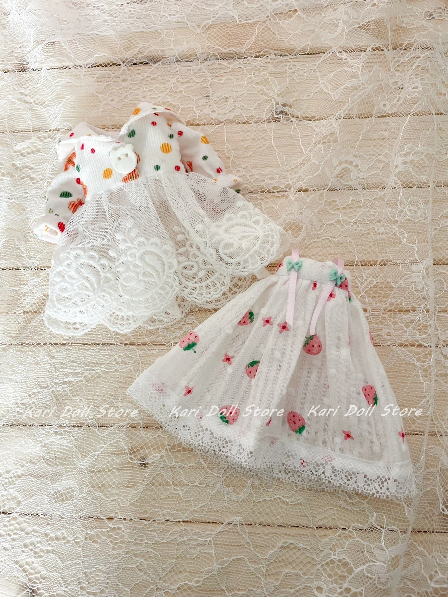 

2026 Kari Doll Clothes and skirts Handmade polka dot corduroy lace hem jacket underneath skirt set for Landazz Landoudou Doll
