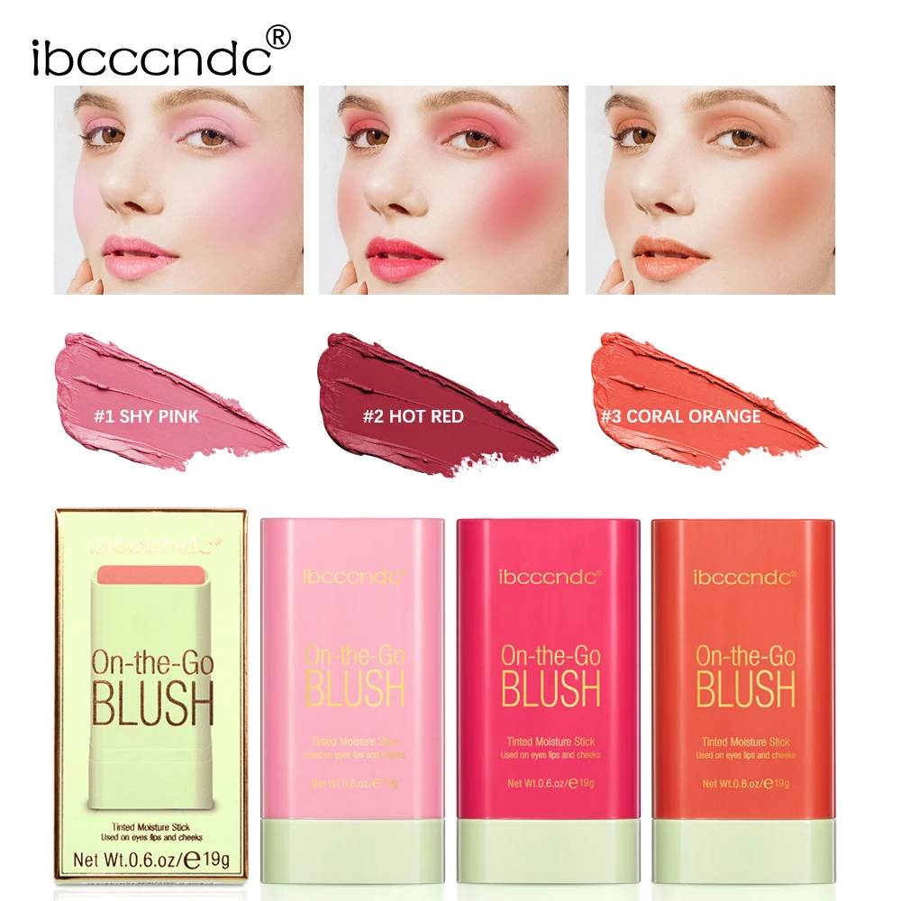 Bastão de Blush Mositure Colorido, Creme Rosto Rosa, Blush Bochecha, Cosméticos, Tubos de Maquiagem 3 em 1, Lábios e Olhos