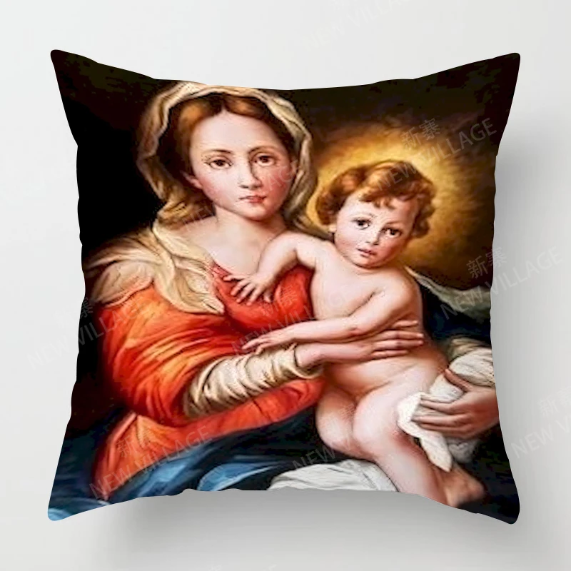 Nordic Virgin Mary pattern throw pillow cover with short plush print for living room sofa decoration cushion cover pillow covers