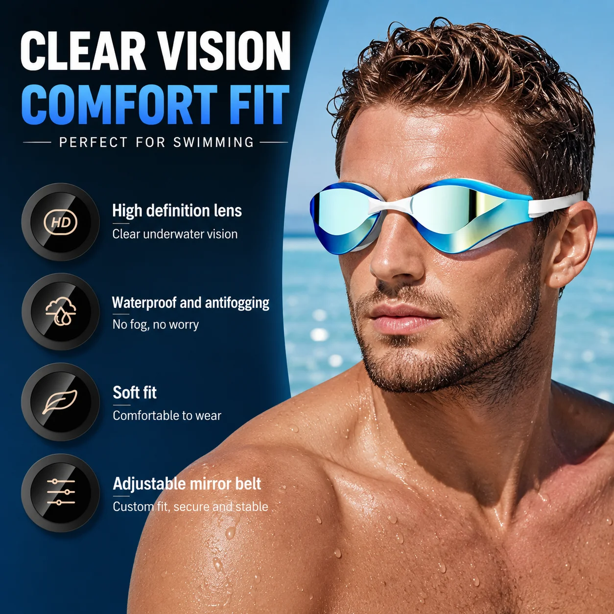 

Professional Racing Swimming Goggles Set Adult Anti-Fog Waterproof HD Coating Swim Glasses with Swim Cap for Men Women