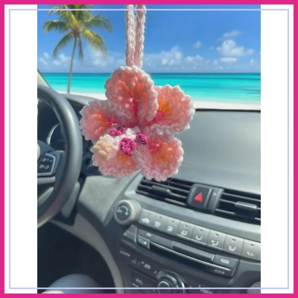 

Crochet Hibiscus Flower Car Hanging Ornament Pink Beach Decor