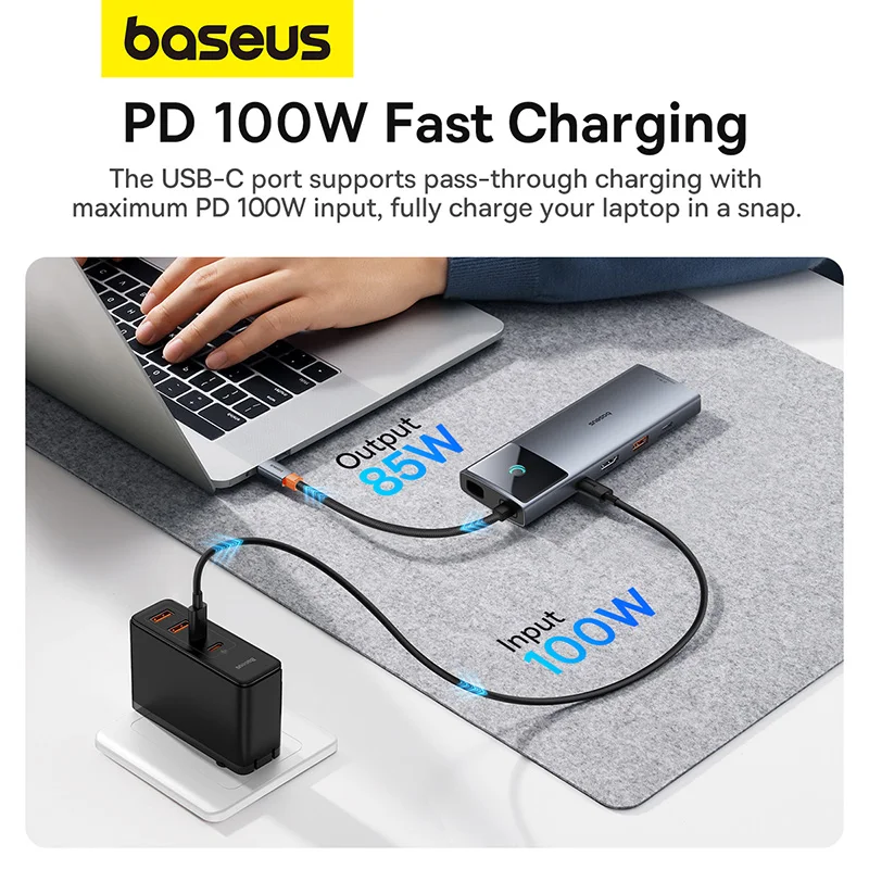 Imagem -05 - Baseus-hub Usb de Brilho Metálico Série ii Cinza Espacial 10 em Usb-c a Hdmi 4k 60hz x Usb-a 10gbps Usb-c Mais Usb-c 10gbps Mais Usb-a 480mbps