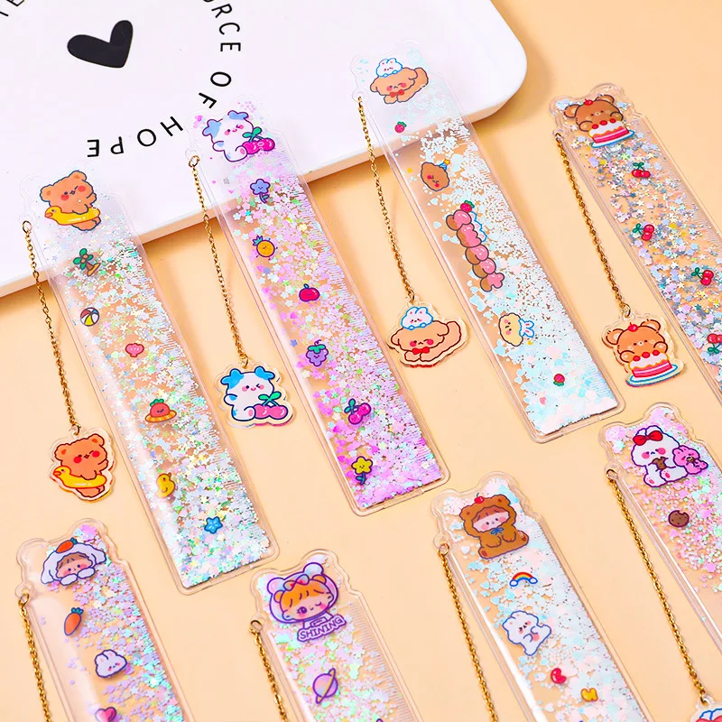 1pcs Quicksand Bookmark Ruler Stationery DIY Drawing Tools 15cm