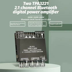 ZK-ST21 DC12-30V 10A Bluetooth-compatible Digital Amplifier Board 2.1 Channel 100W+100W+200W Subwoofer Power Audio Stereo Bass